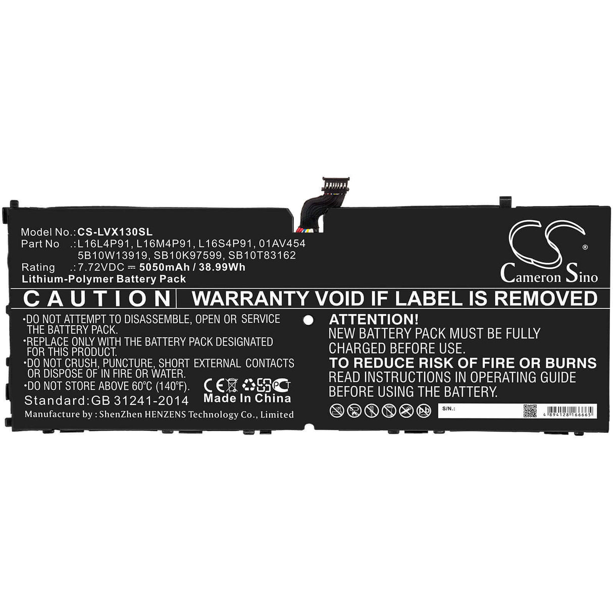 Battery For Lenovo, Thinkpad X1 3rd 7.72v, 5050mah - 38.99wh Tablet Cameron Sino Technology Limited   