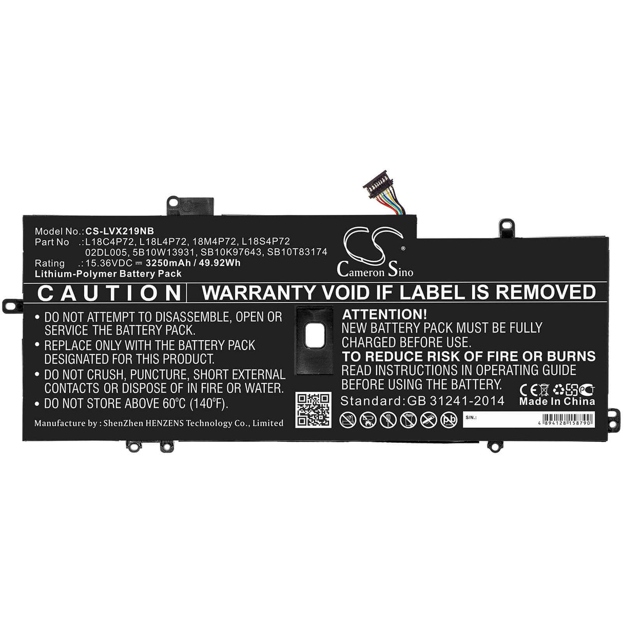 Battery For Lenovo, Thinkpad X1 Carbon 2019, Thinkpad X1 Carbon 2019-20qe000vge 11.36v, 3250mah - 36.92wh Notebook, Laptop Cameron Sino Technology Limited   