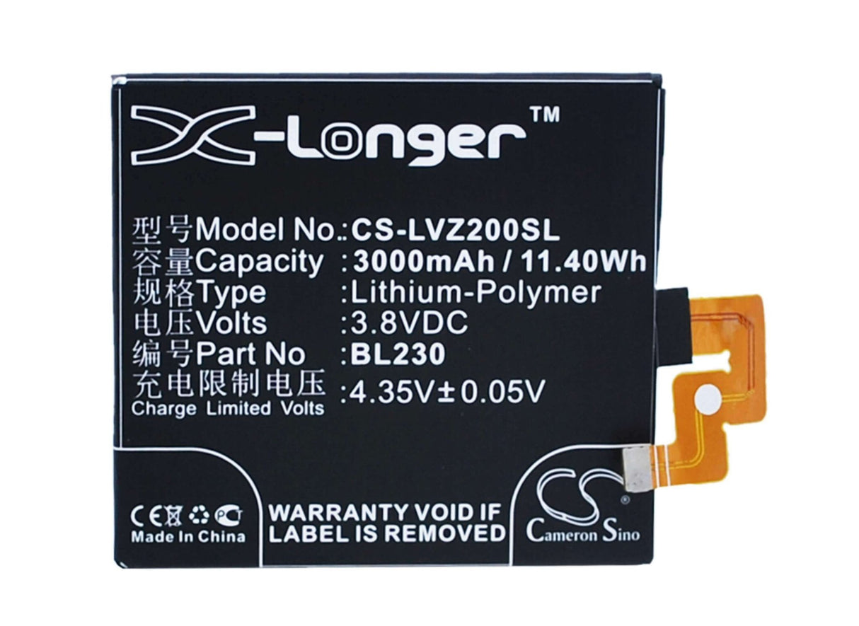 Battery For Lenovo Vibe Z2, Vibe Z2t, Vibe Z2w 3.8v, 3000mah - 11.40wh Mobile, SmartPhone Cameron Sino Technology Limited   