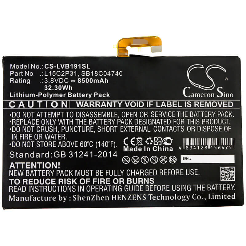 Battery For Lenovo, Yb1-x90f, Yb1-x90l 3.8v, 8500mah - 32.30wh Tablet Cameron Sino Technology Limited   