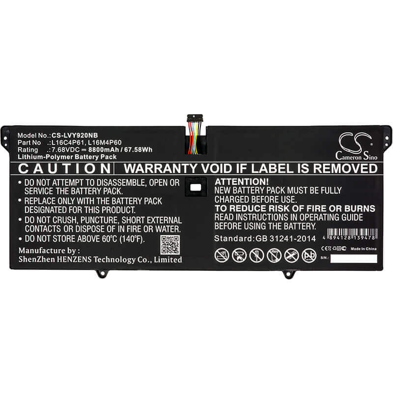 Battery For Lenovo, Yoga 920, Yoga 920-13ikb, Yoga 920-13ikb 80y7001pix 7.68v, 8800mah - 67.58wh Batteries for Electronics Cameron Sino Technology Limited   