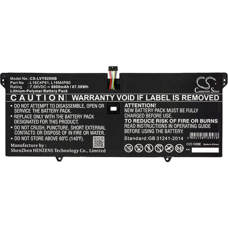 Notebook battery For Lenovo, Yoga 920, Yoga 920-13ikb, 7.68v, 8800mah - 67.58wh Notebook, Laptop Cameron Sino Technology Limited   