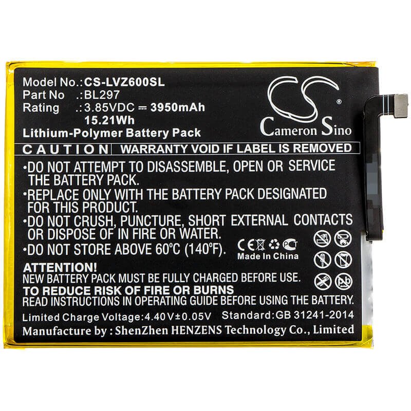 Battery For Lenovo, Z6 Lite, Z6 Youth, 3.85v, 3950mah - 15.21wh Mobile, SmartPhone Cameron Sino Technology Limited   