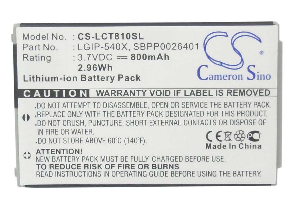 Battery For Lg Ct810, Ct810 Incite, Incite 3.7v, 800mah - 2.96wh Mobile, SmartPhone Cameron Sino Technology Limited   