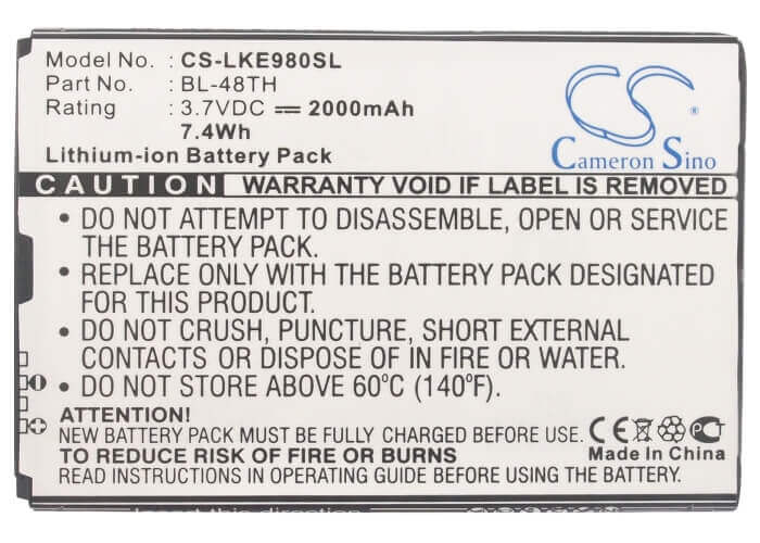 Battery For Lg E940, E980, E977 3.7v, 2000mah - 7.40wh Mobile, SmartPhone Cameron Sino Technology Limited   