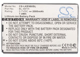 Battery For Lg E940, E980, E977 3.7v, 2000mah - 7.40wh Mobile, SmartPhone Cameron Sino Technology Limited   