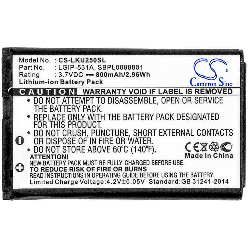 Battery For Lg Gb100, Gb101, Gb106 3.7v, 800mah - 2.96wh Mobile, SmartPhone Cameron Sino Technology Limited   