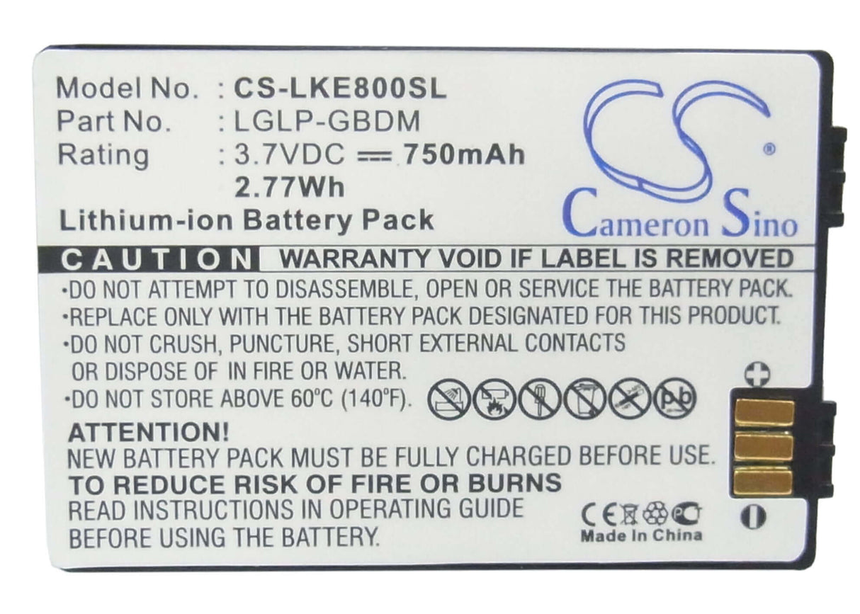 Battery For Lg Ke800, Kg90n 3.7v, 750mah - 2.78wh Batteries for Electronics Cameron Sino Technology Limited (Suspended)   