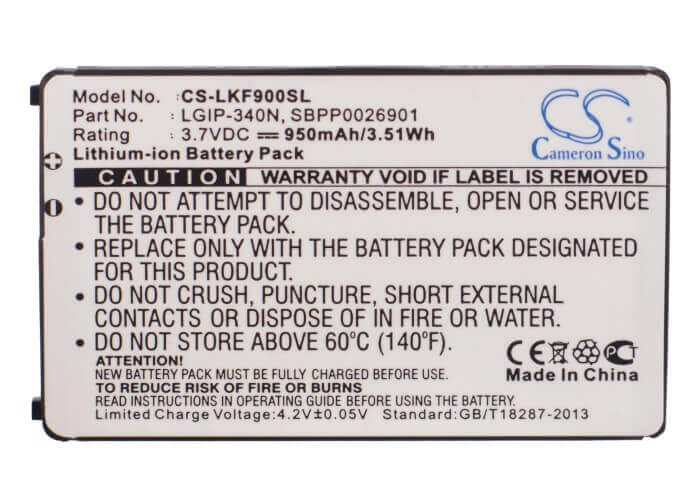 Battery For Lg Kf900, Kf900 Prada Ii, Ks660 3.7v, 950mah - 3.52wh Mobile, SmartPhone Cameron Sino Technology Limited   