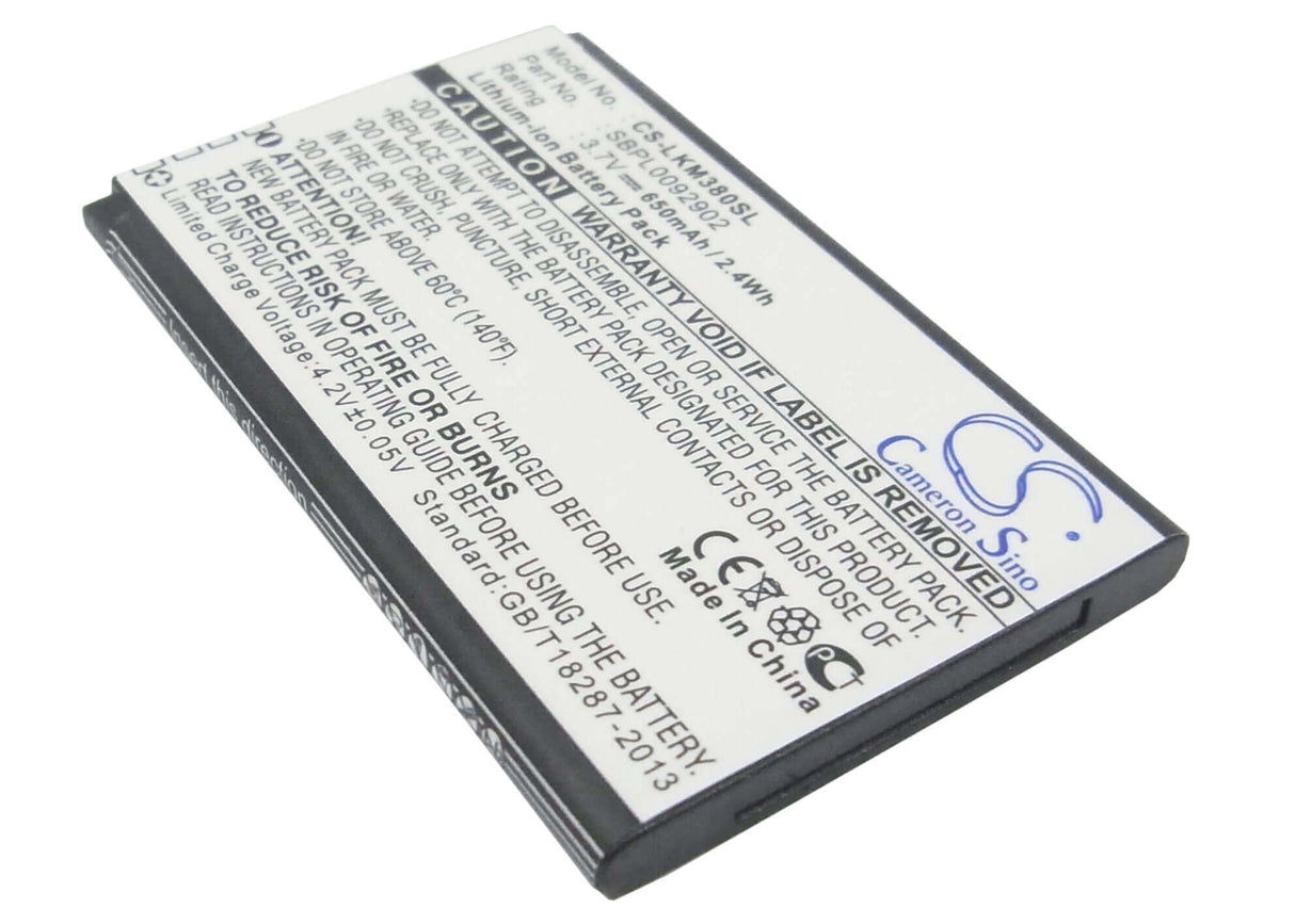 Battery For Lg Km380, Kt520, Kf300 3.7v, 650mah - 2.41wh Mobile, SmartPhone Cameron Sino Technology Limited   