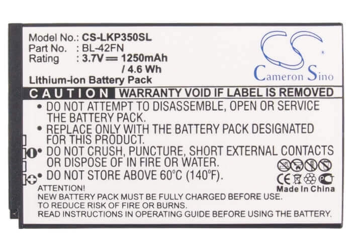 Battery For Lg P350, Optimus Me, C550 3.7v, 1250mah - 4.63wh Mobile, SmartPhone Cameron Sino Technology Limited   