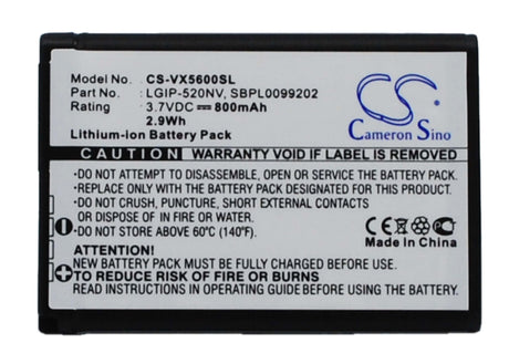 Battery For Lg Vx5600, Accolade, Un150 Envoy 3.7v, 800mah - 2.96wh Mobile, SmartPhone Cameron Sino Technology Limited   