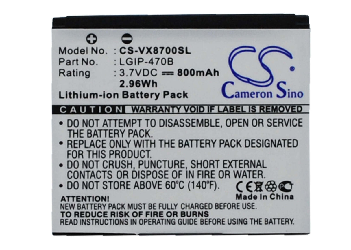 Battery For Lg Vx8700, Vx-8700, Vx8700 Shine 3.7v, 800mah - 2.96wh Batteries for Electronics Cameron Sino Technology Limited (Suspended)   