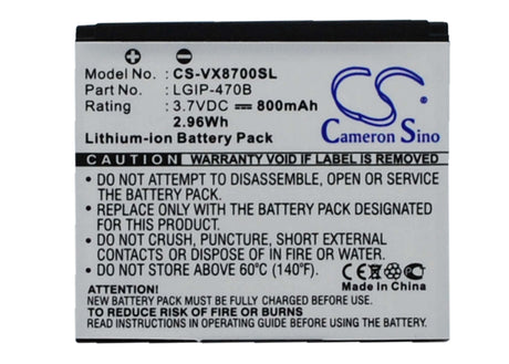 Battery For Lg Vx8700, Vx-8700, Vx8700 Shine 3.7v, 800mah - 2.96wh Batteries for Electronics Cameron Sino Technology Limited (Suspended)   