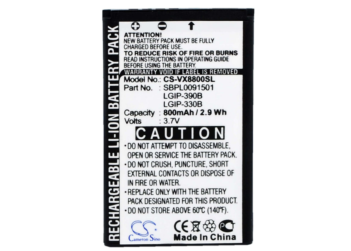 Battery For Lg Vx8800, Vx8800 Venus 3.7v, 800mah - 2.96wh Mobile, SmartPhone Cameron Sino Technology Limited   