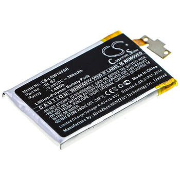 3.85V, Li-Polymer, 280mAh, Smartwatch battery fits Lg, Bl-s2, W100, Watch R, 1.08Wh