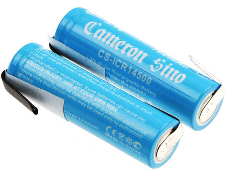 Two pieces of Lithium Ion AA Battery or 14500 With reverse solder tabs 3.7v, 700mah - 2.59wh 14500 Cameron Sino Technology Limited   