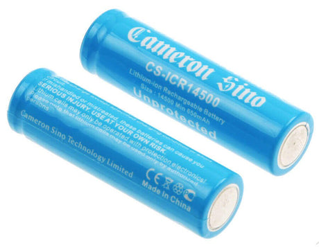 AA flat top lithium Ion batteries, 2 pieces per pack, 14500 3.7v, 700mah - 2.59wh 14500 Cameron Sino Technology Limited   