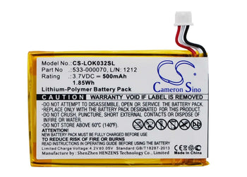 3.7V, Li-Polymer, 500mAh, Keyboard,Mouse battery fits Logitech, 533-000070, Ultratin Keyboard Cover, Y-r0032, 1.85Wh