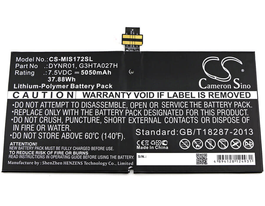 Battery For Microsoft, 1724, Surface 4, Surface Pro 4 7.5v, 5050mah - 37.88wh Tablet Cameron Sino Technology Limited   