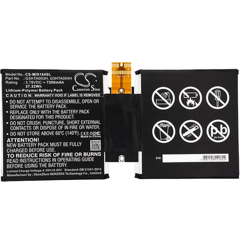 Battery For Microsoft, Msk-1645, Surface 3 10.8", Surface 3 1645 3.78v, 7200mah - 27.22wh Tablet Cameron Sino Technology Limited   