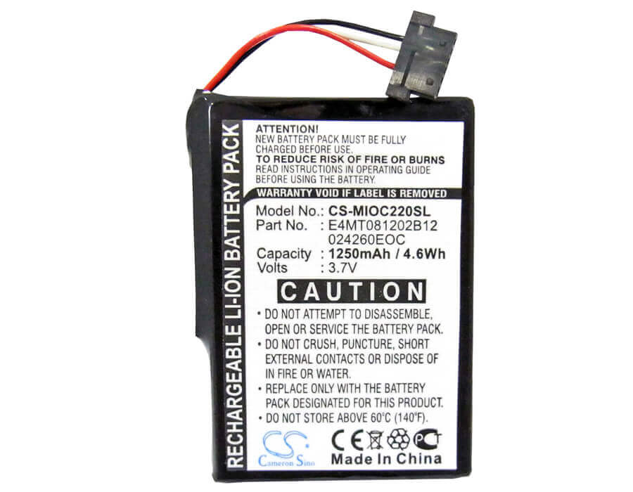 Battery For Mitac Mio C210, Mio C220, Mio C220s 3.7v, 1250mah - 4.63wh GPS, Navigator Cameron Sino Technology Limited   