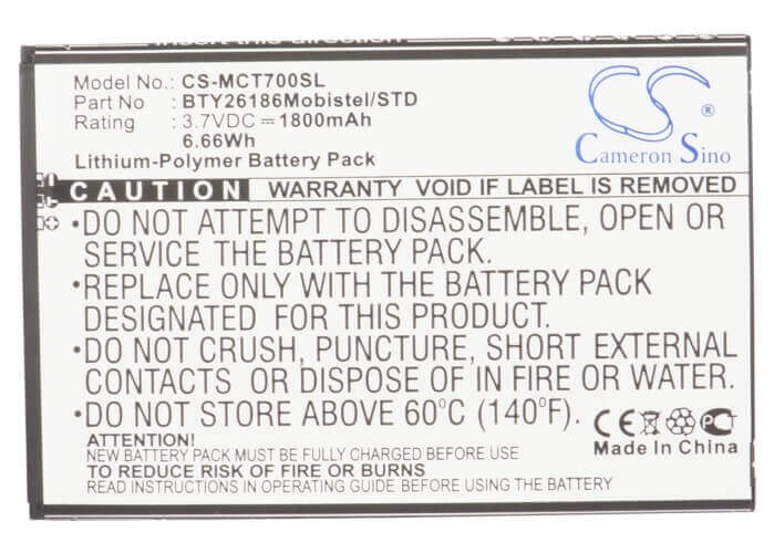 Battery For Mobistel Cynus T7, Mt-600s, Mt-600w 3.7v, 1800mah - 6.66wh Batteries for Electronics Cameron Sino Technology Limited   