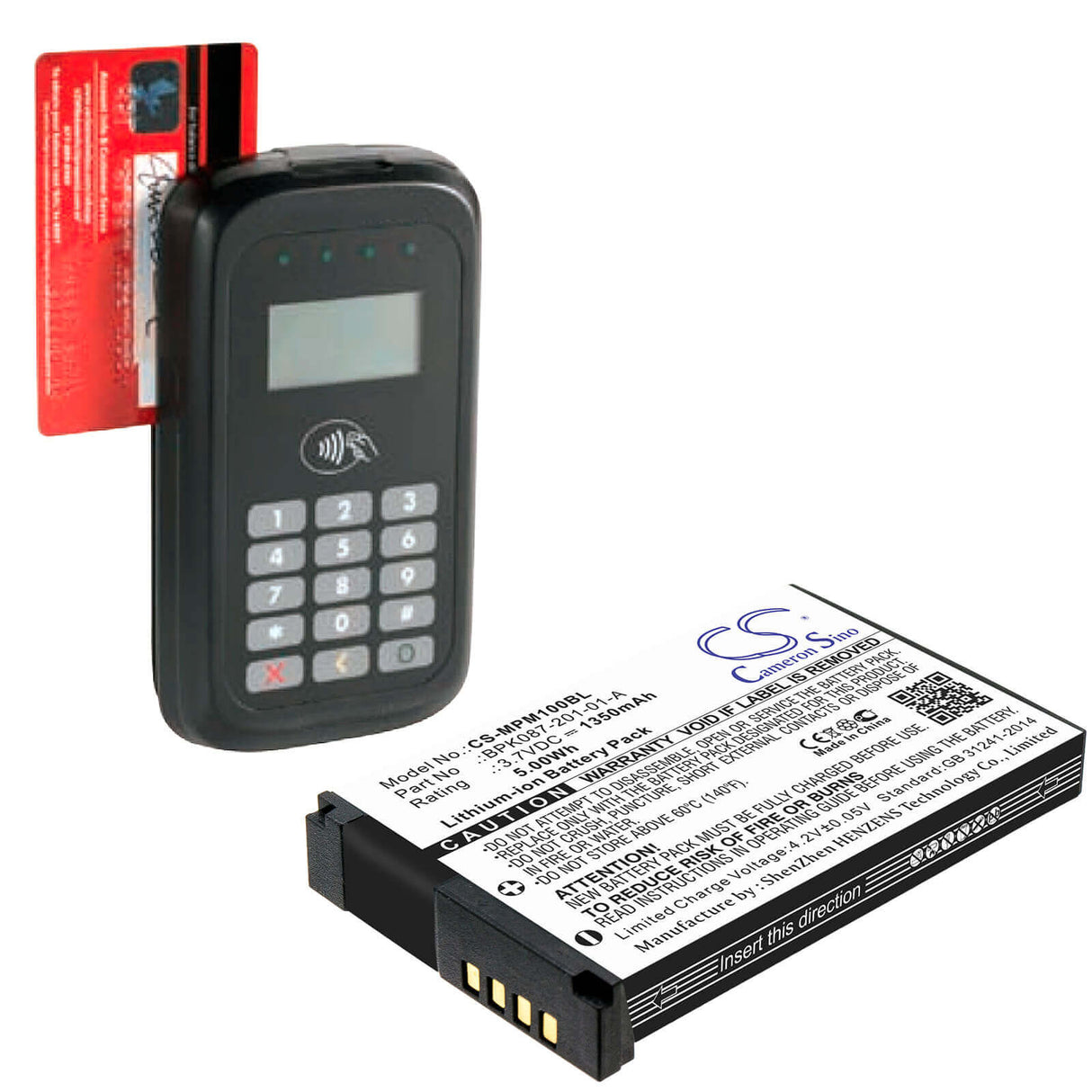 Battery For Motorola, Mpm100, Mpm-100 3.7v, 1350mah - 1.14wh Payment Terminal Cameron Sino Technology Limited   