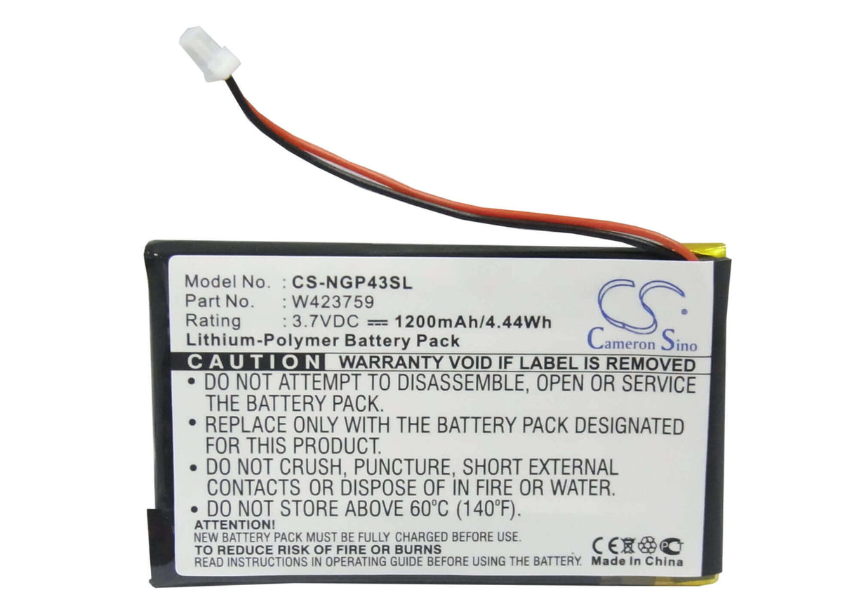 Battery For Navgear Streetmate Gp-43 3.7v, 1200mah - 4.44wh GPS, Navigator Cameron Sino Technology Limited   