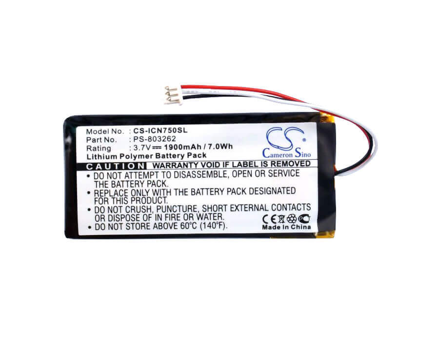 Battery For Navman Icn720, Icn750, 3.7v, 1900mah - 7.03wh GPS, Navigator Cameron Sino Technology Limited   