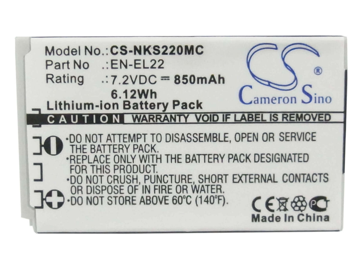 Battery For Nikon 1 J4, 1 S2 7.2v, 850mah - 6.12wh Camera Cameron Sino Technology Limited   