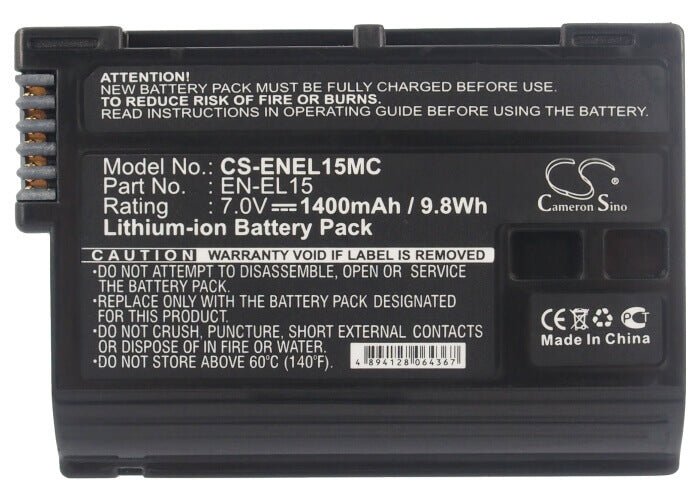 Battery For Nikon 1 V1, Coolpix D7000, 7v, 1400mah - 9.80wh Camera Cameron Sino Technology Limited   