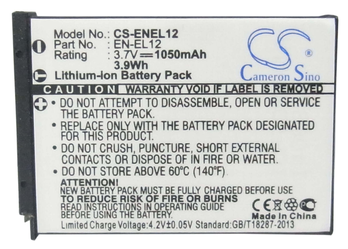 Battery For Nikon Coolpix Aw100s, Coolpix S1000pj, 3.7v, 1050mah - 3.89wh Camera Cameron Sino Technology Limited   