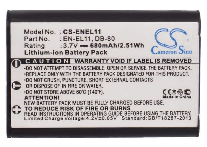 Battery For Nikon Coolpix S550, Coolpix S560 3.7v, 680mah - 2.52wh Camera Cameron Sino Technology Limited   