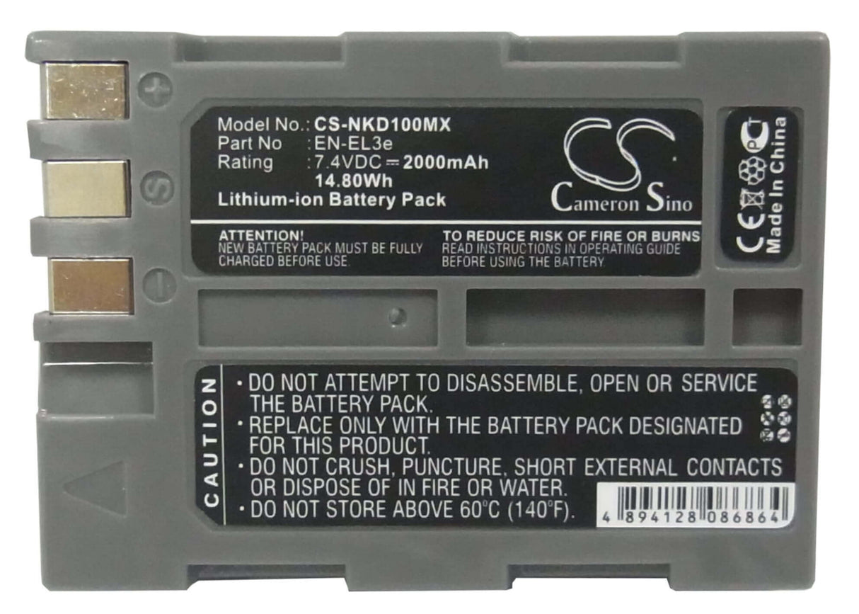 Battery For Nikon D100, D100 Slr, D200, 7.4v, 2000mah - 14.80wh Camera Cameron Sino Technology Limited   