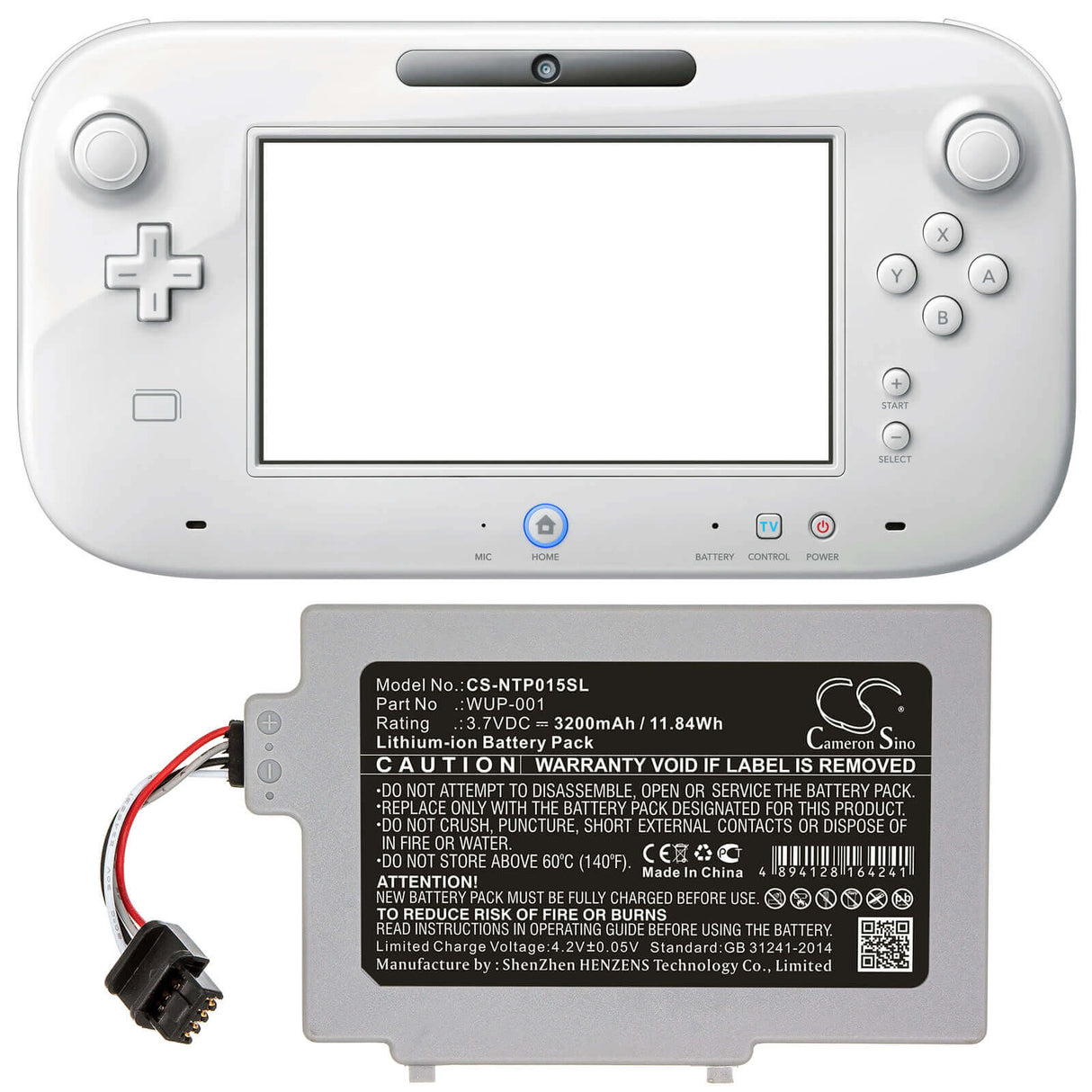 Battery For Nintendo, Wii U Gamepad Wup-001 3.7v, 3200mah - 11.84wh Game Console Cameron Sino Technology Limited   