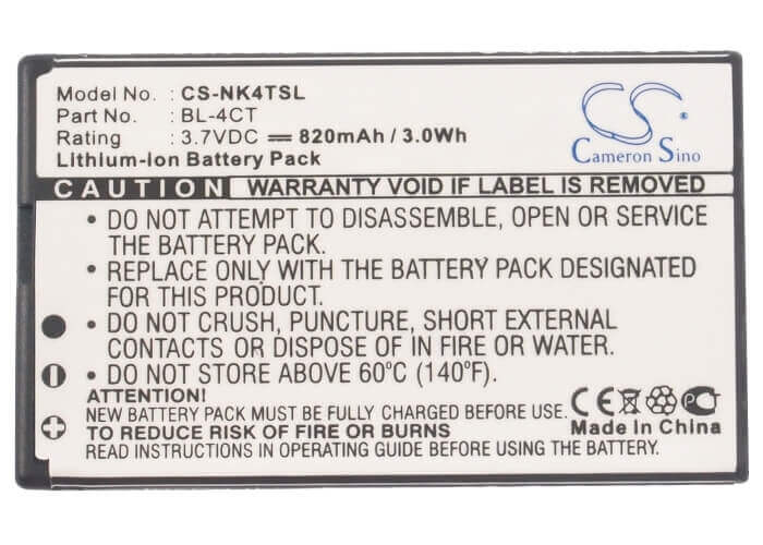 Battery For Nokia 5310, 6600 Fold, 7210 Supernova 3.7v, 820mah - 3.03wh Batteries for Electronics Cameron Sino Technology Limited   