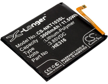 Battery For Nokia, 6, 6 Dual Sim, Hmd D1c, Nokia 6, Ta-1000, Ta-1003 3.85v, 3000mah - 11.55wh Batteries for Electronics Cameron Sino Technology Limited   