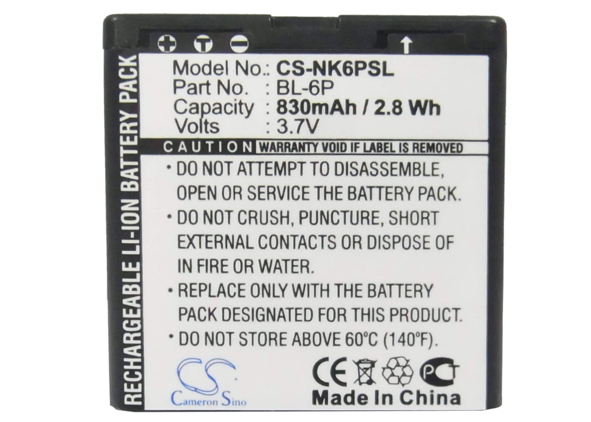 Battery For Nokia 6500, 6500c, 6500 Classic 3.7v, 830mah - 3.07wh Batteries for Electronics Cameron Sino Technology Limited   