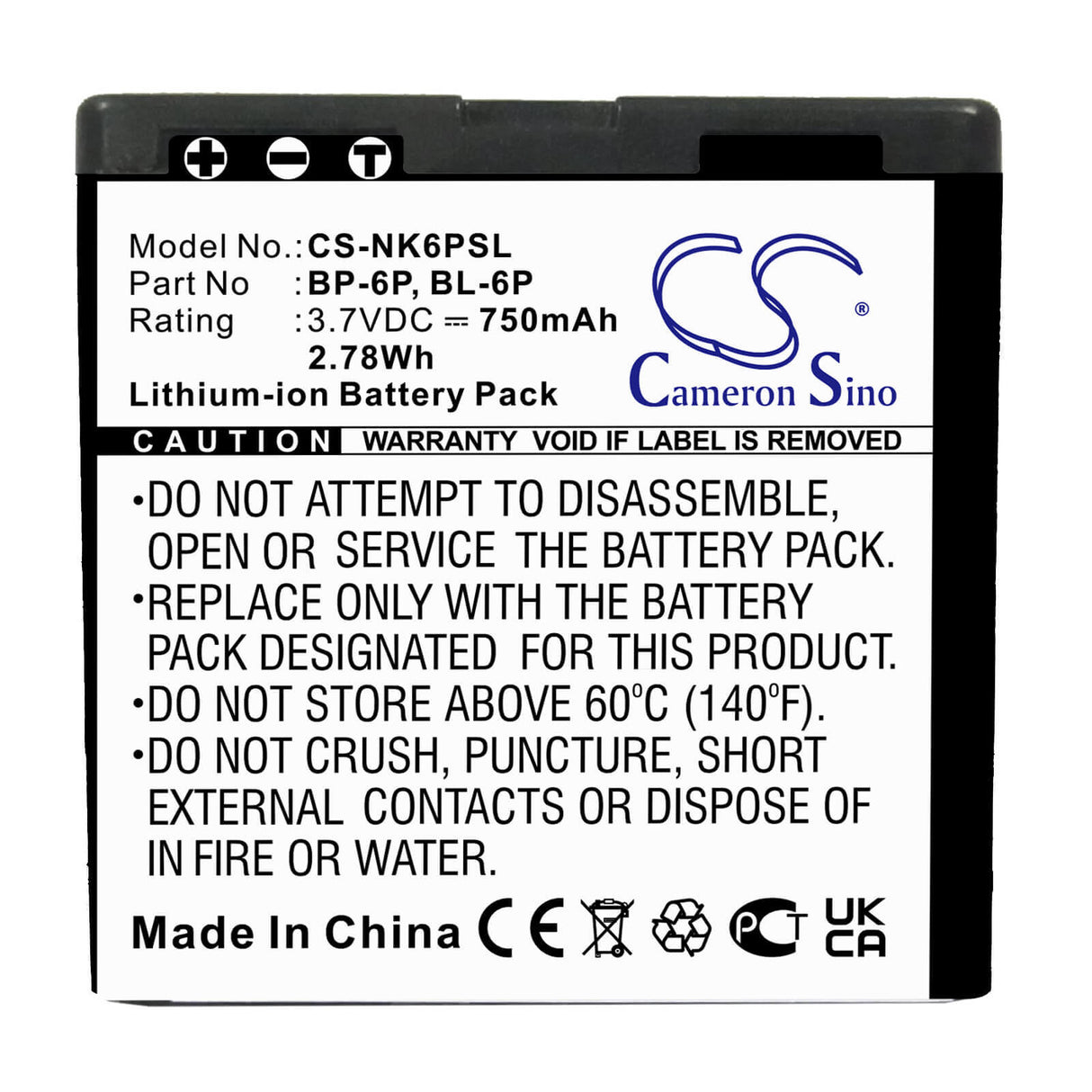 Battery For Nokia 6500, 6500c, 6500 Classic 3.7v, 830mah - 3.07wh Batteries for Electronics Cameron Sino Technology Limited   