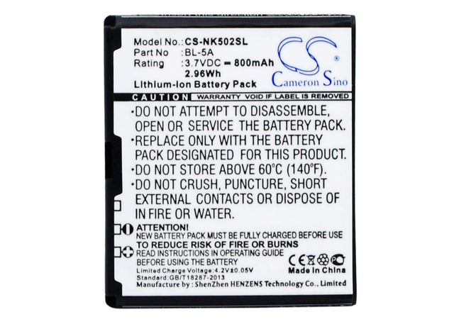 Battery For Nokia Asha 502 3.7v, 800mah - 2.96wh Batteries for Electronics Cameron Sino Technology Limited   