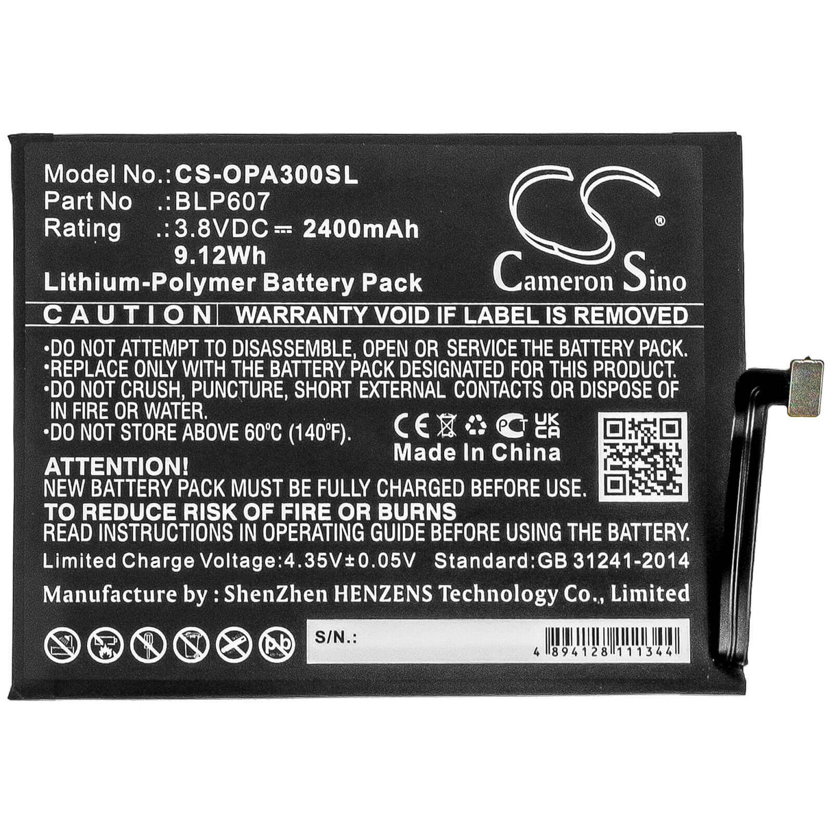 Battery For Oneplus Oneplus X, E1000 3.8v, 2400mah - 9.12wh Mobile, SmartPhone Cameron Sino Technology Limited   