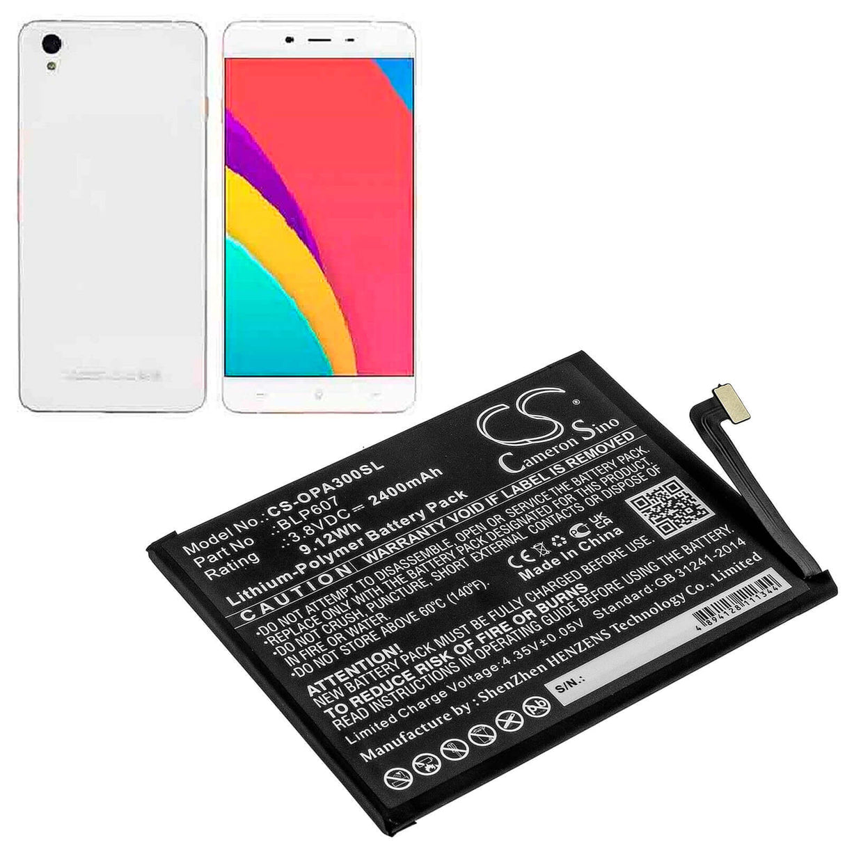 Battery For Oneplus Oneplus X, E1000 3.8v, 2400mah - 9.12wh Mobile, SmartPhone Cameron Sino Technology Limited   