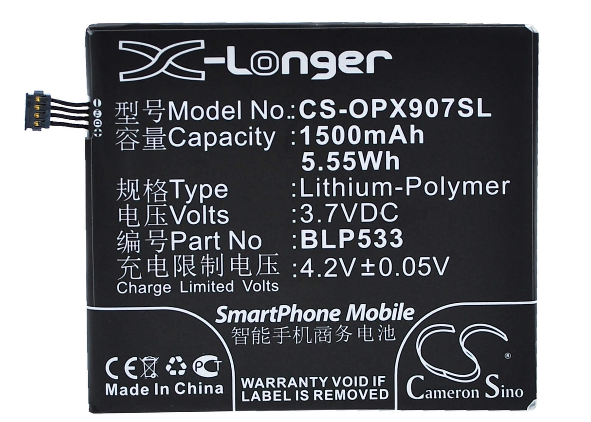 Battery For Oppo Finder, X907 3.7v, 1500mah - 5.55wh Mobile, SmartPhone Cameron Sino Technology Limited   