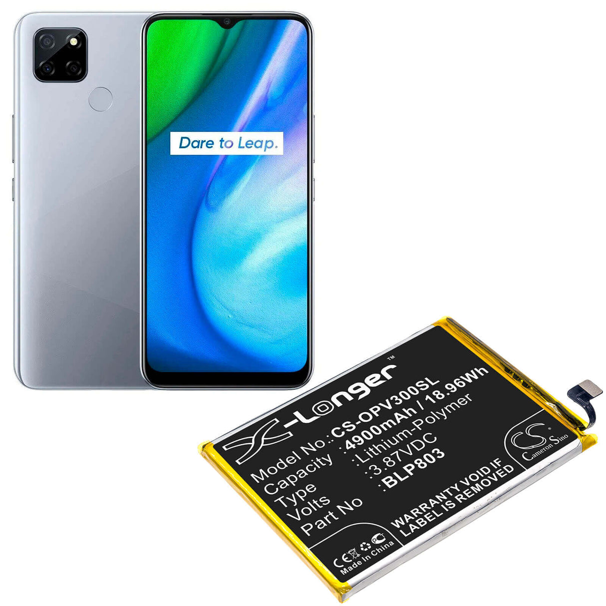 Battery For Oppo, Realme V3 3.87v, 4900mah - 18.96wh Mobile, SmartPhone Cameron Sino Technology Limited   