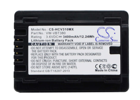 Battery For Panasonic Hc-250eb, Hc-550eb, Hc-727eb, Hc-750eb, 3.6v, 3400mah - 12.24wh Batteries for Electronics Cameron Sino Technology Limited   