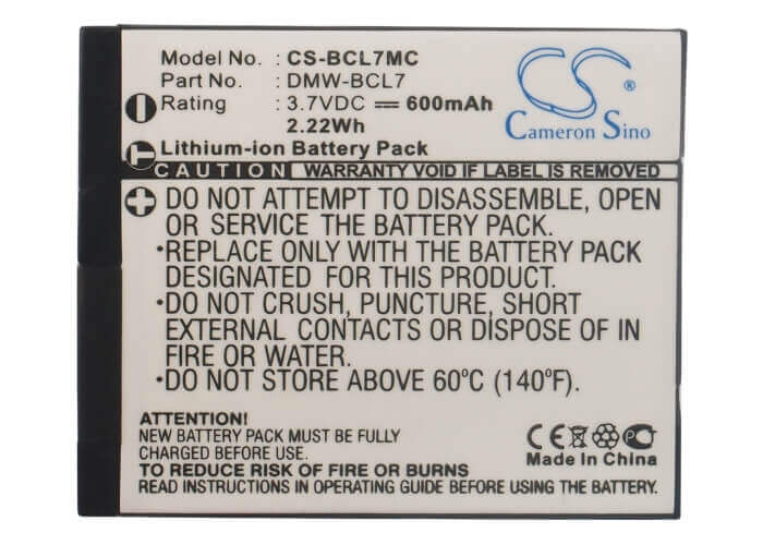 Battery For Panasonic Lumix Dmc-f5, Lumix Dmc-f5k, 3.7v, 600mah - 2.22wh Batteries for Electronics Cameron Sino Technology Limited   