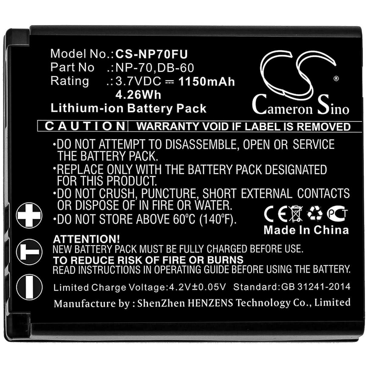 Battery For Panasonic Lumix Dmc-fx07ef-s, Lumix Dmc-fs1, 3.7v, 1150mah - 4.26wh Batteries for Electronics Cameron Sino Technology Limited   