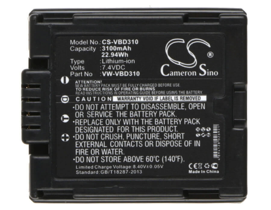 Battery For Panasonic Nv-gs100k, Nv-gs120k, Nv-gs17ef-s, Nv-gs180, 7.4v, 3100mah - 22.94wh Batteries for Electronics Cameron Sino Technology Limited   