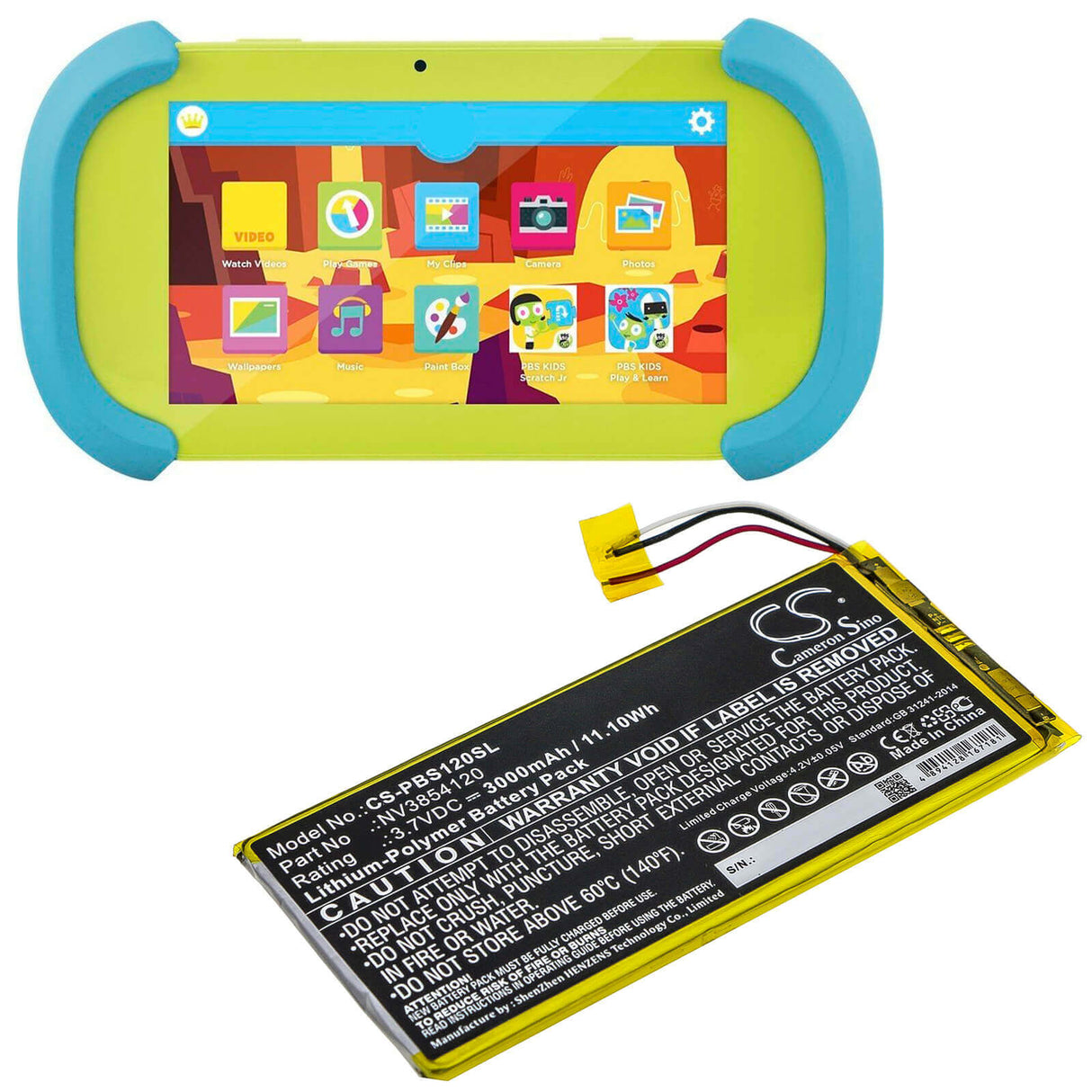 Battery For Pbs, Kids 7" Pad, Kids Pbskd12, Pbkrwm5410 3.7v, 3000mah - 11.10wh Tablet Cameron Sino Technology Limited   